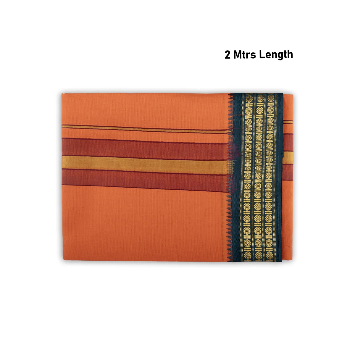Veshti - 2 Mtrs | Dark Orange Colour Vesti/ 3 Line Rudraksha Border Dhoti for Men