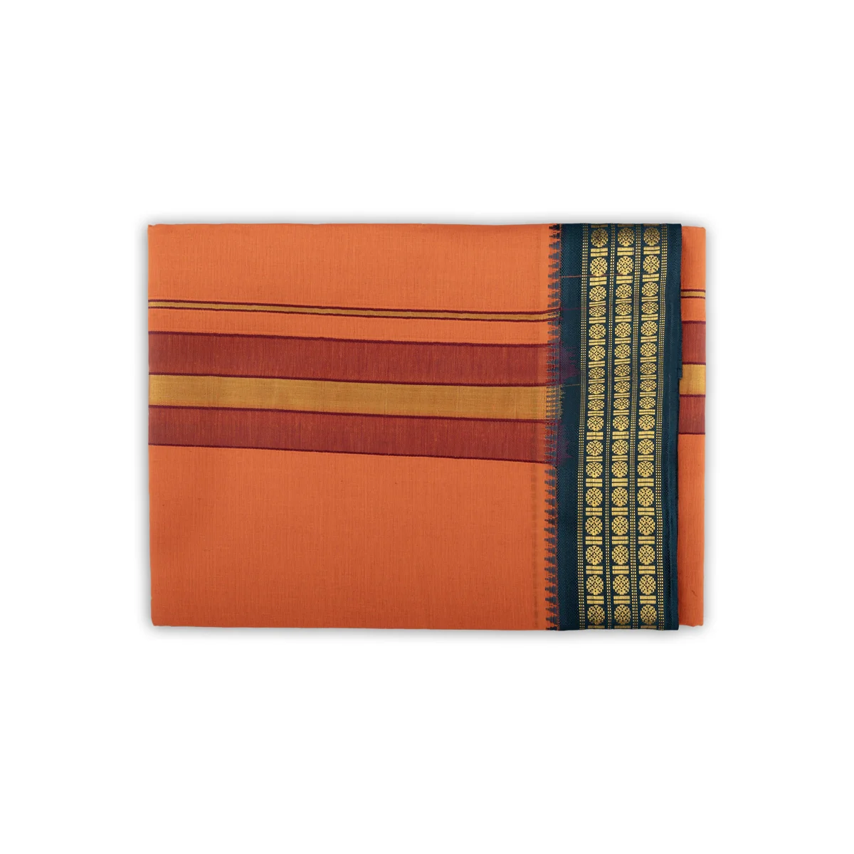 Veshti - 2 Mtrs | Dark Orange Colour Vesti/ 3 Line Rudraksha Border Dhoti for Men - Image 5
