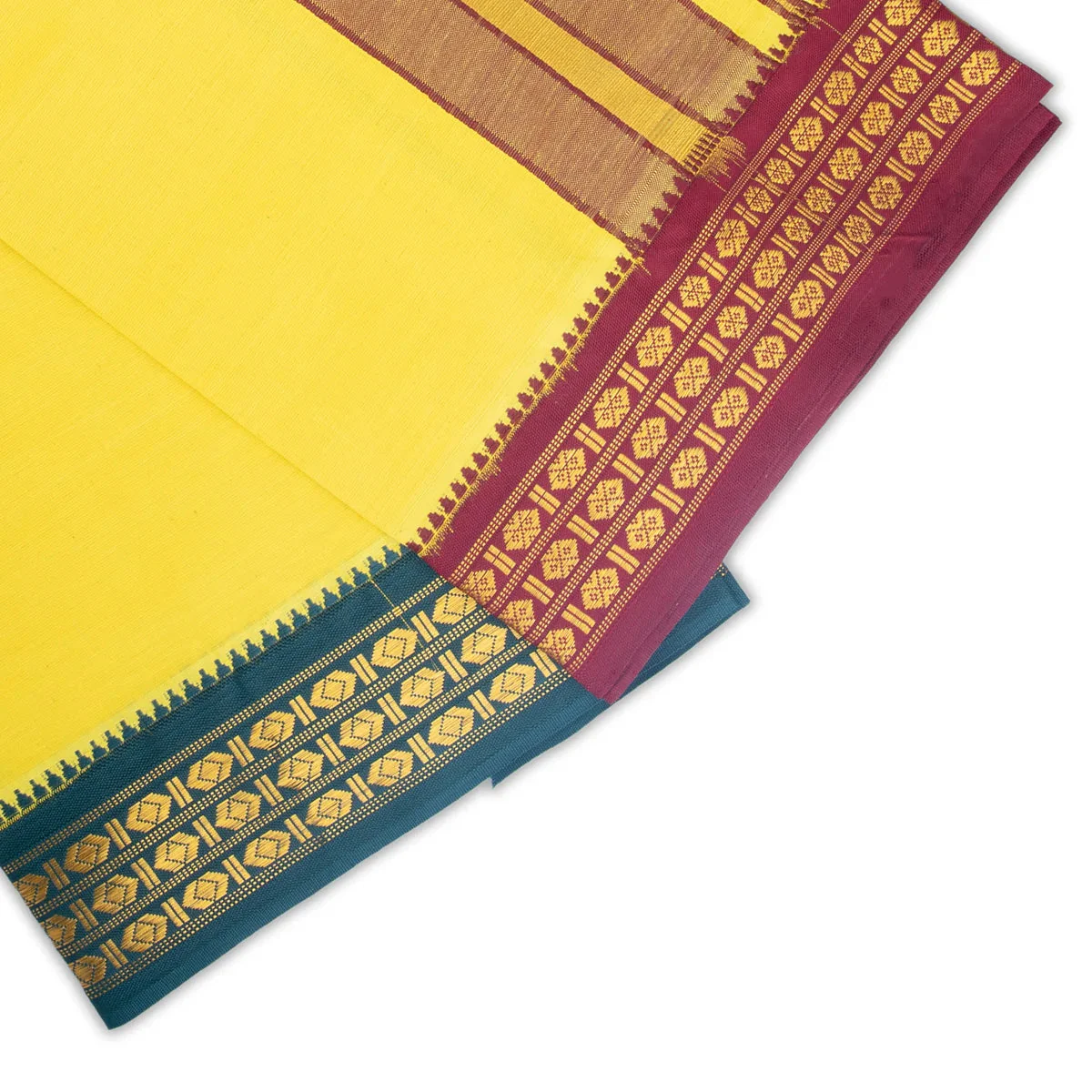 Veshti - 2 Mtrs | 3 Rudraksha Border Dhoti/ Lemon Yellow Colour Vesti for Men - Image 2