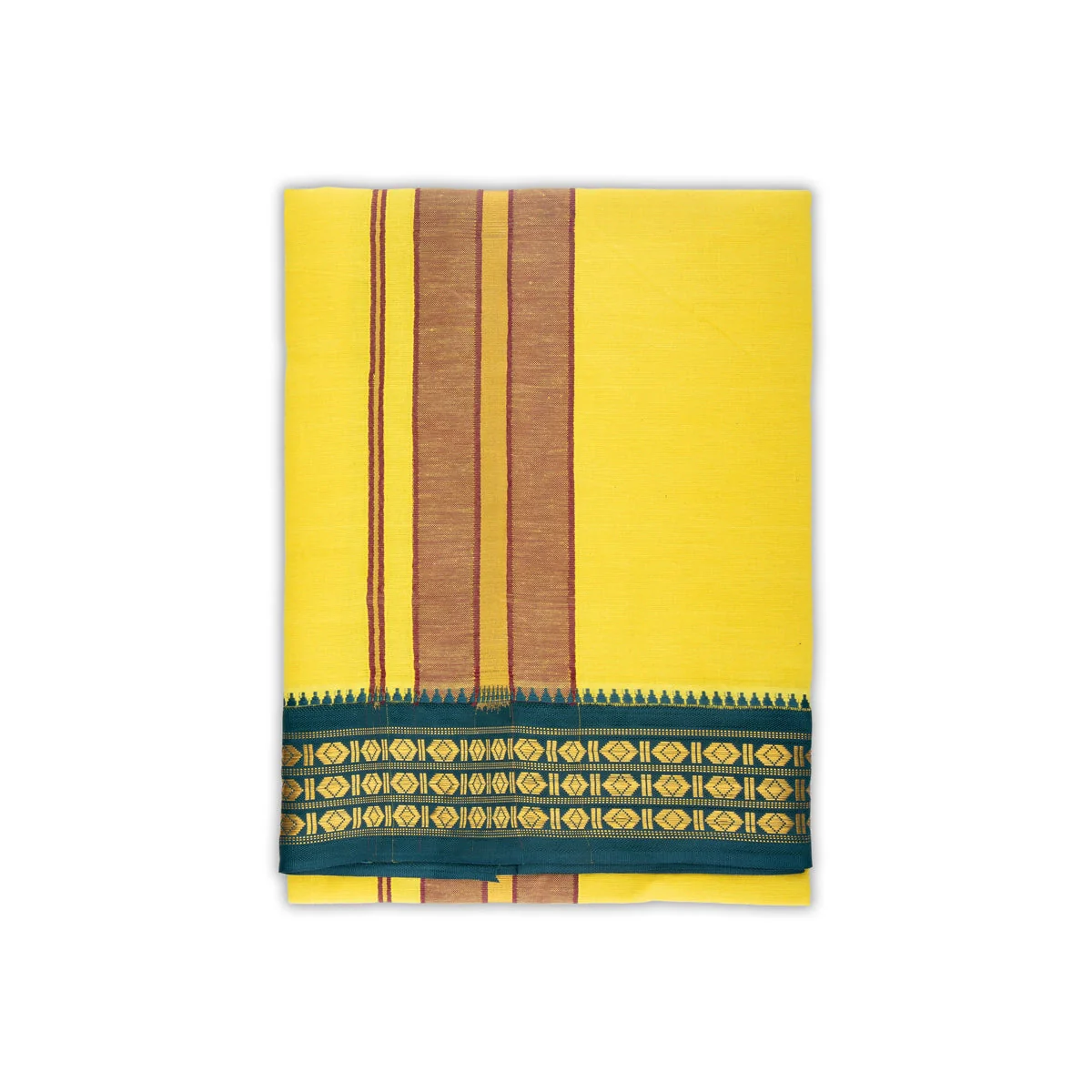 Veshti - 2 Mtrs | 3 Rudraksha Border Dhoti/ Lemon Yellow Colour Vesti for Men - Image 3