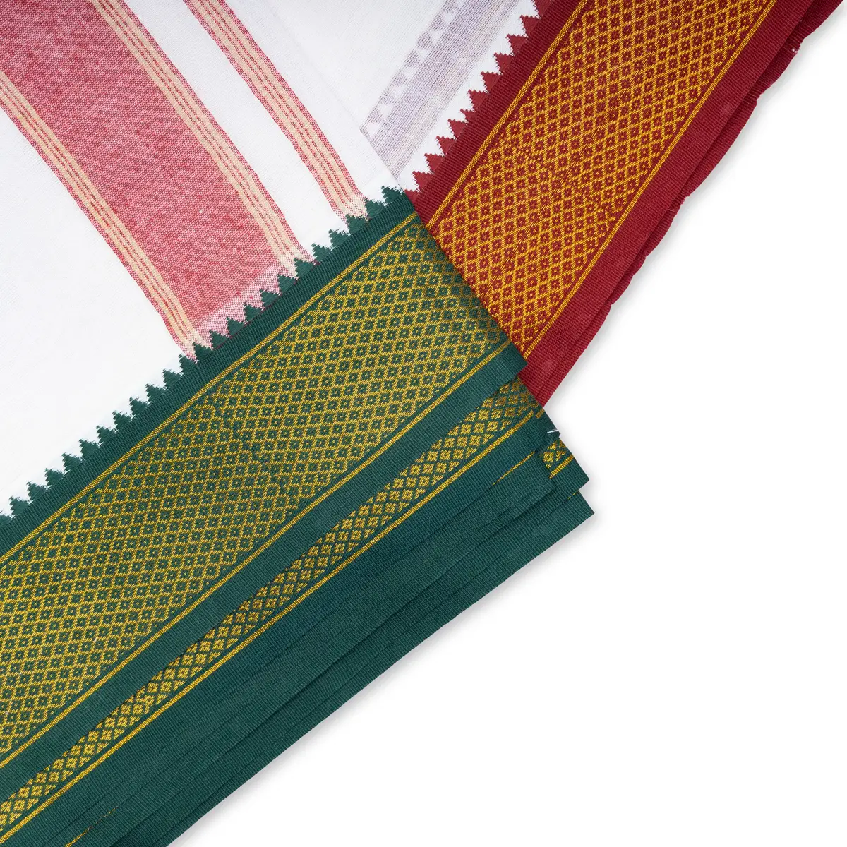 Veshti - 9 X 5 Yards | 10 Kan Mayilkan Border Design Dhoti/ White Colour Vesti For Traditional Wear - Image 2
