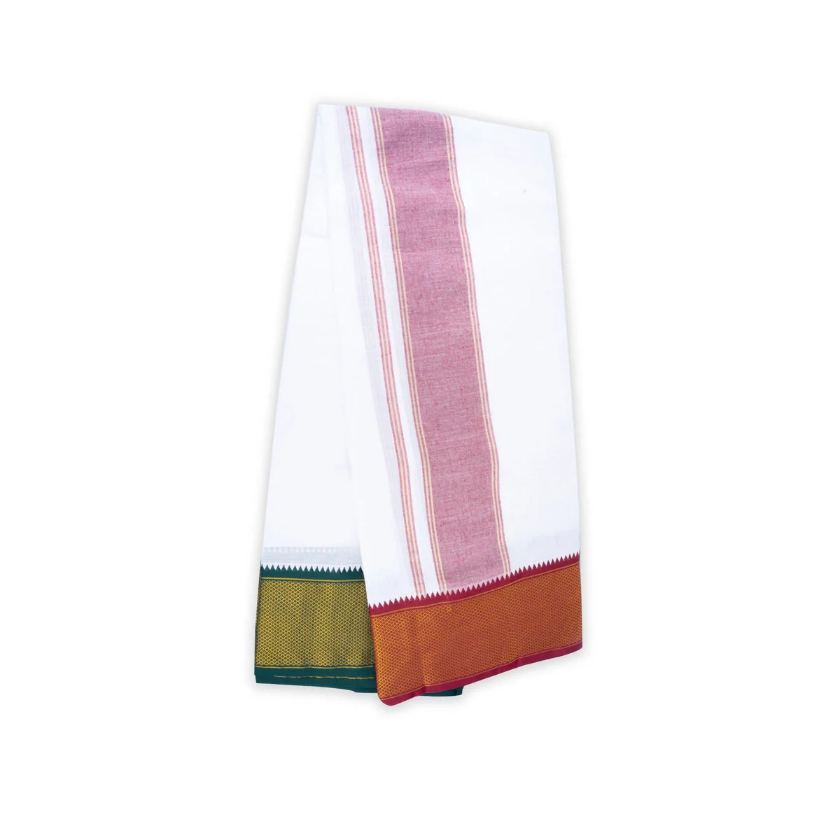 Veshti - 9 x 5 Yards | 24 Kan MayilKan Border Dhoti/ White Vesti for Men - Image 4