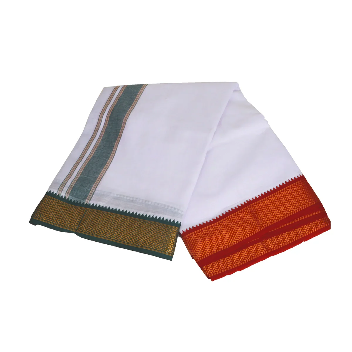 Veshti - 9 x 5 Yards | Cotton Dhoti/ White Vesti/ 10 Kan Mayilkan Border Dhoti for Men - Image 4