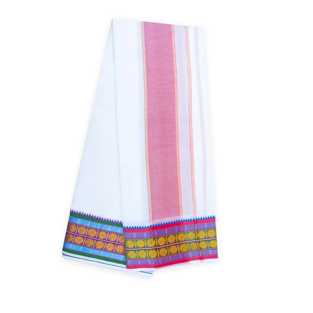 Veshti - 9 x 5 Yards | White Vesti/ 5 Inches Pate 2 Line Rudraksha Border Dhoti for Men - Image 4