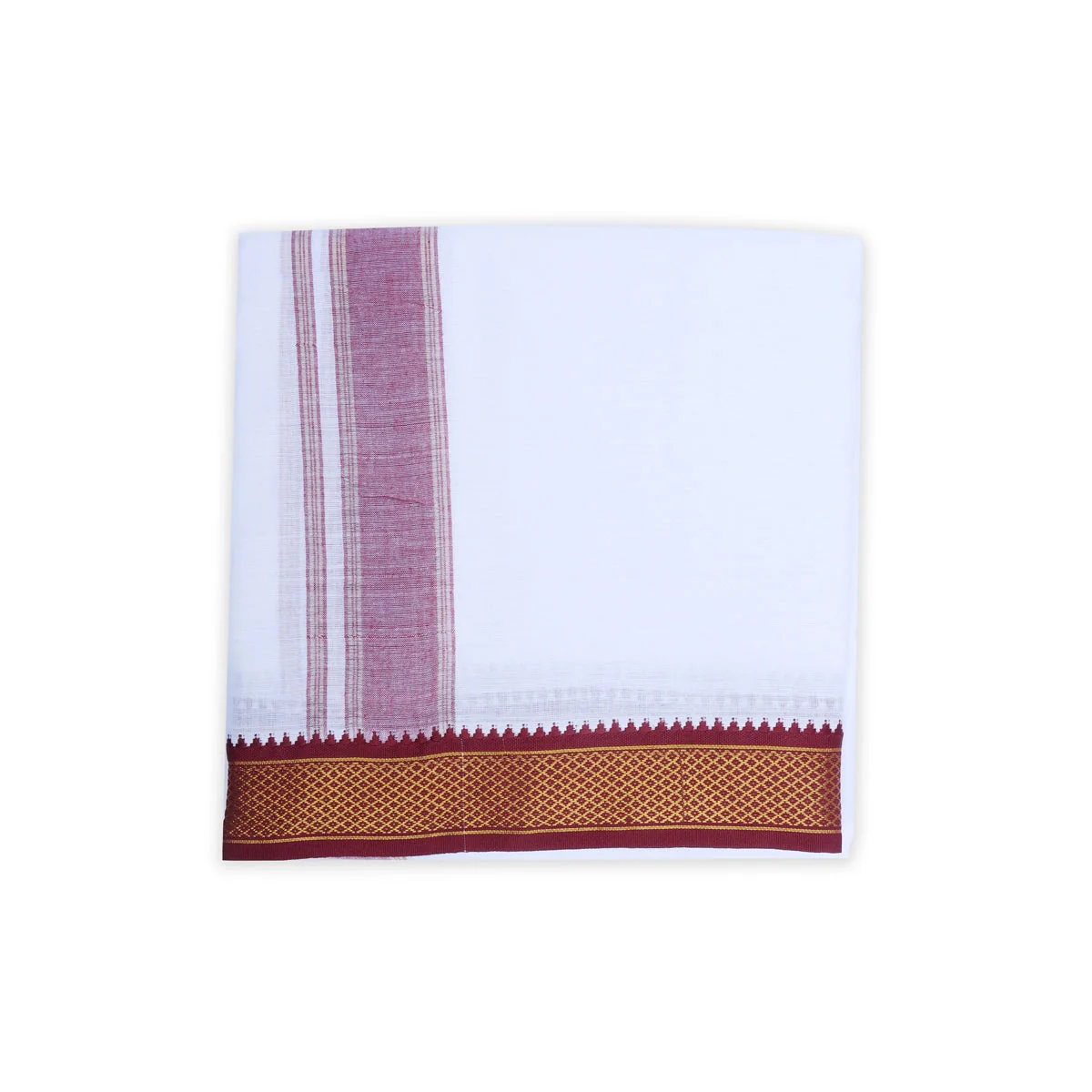 Veshti - 9 x 5 Yards | White Vesti/ 7 Mayilkan Border Dhoti for Men - Image 3