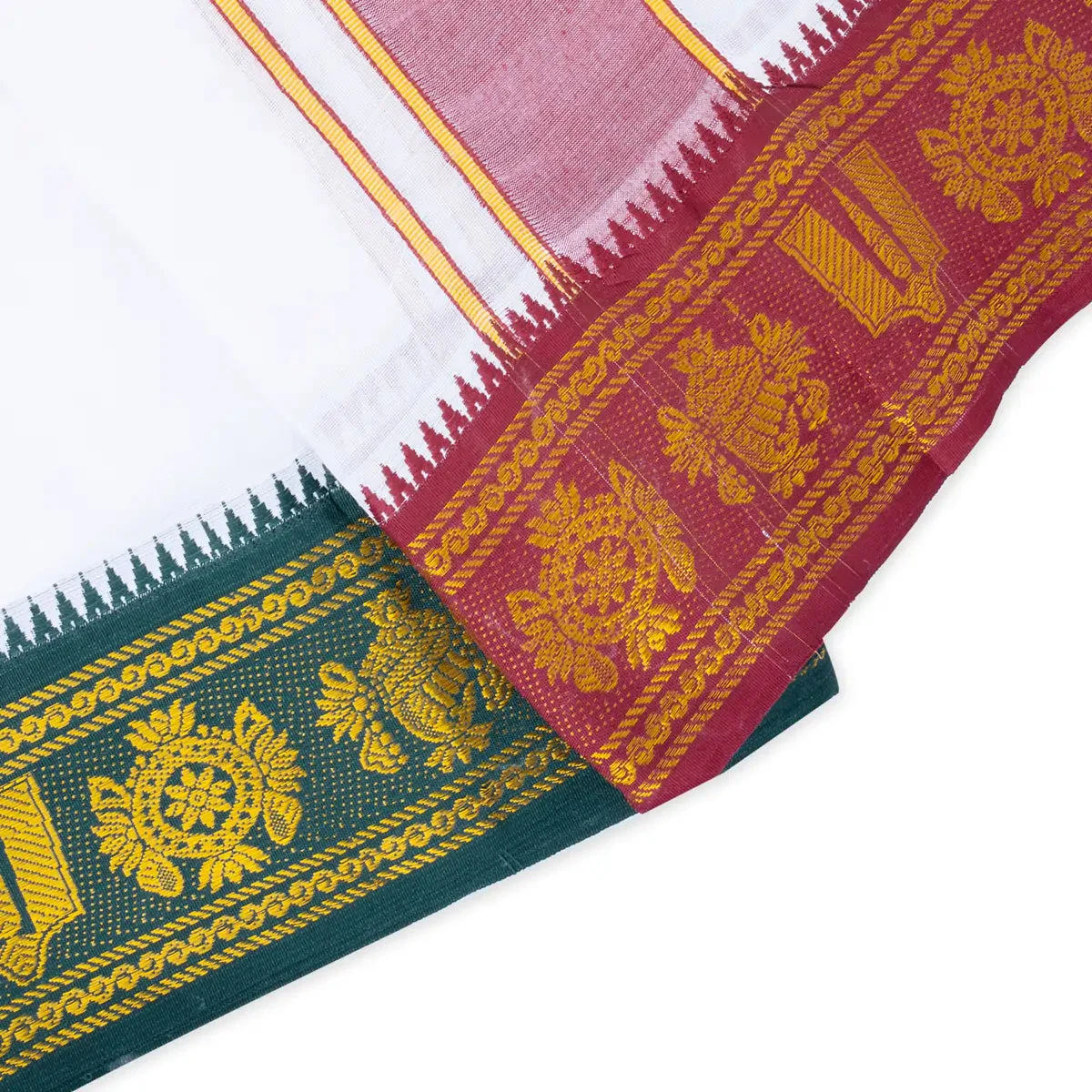 Veshti - 9 x 5 Yards | White Vesti/ Korvai Jacquard Border Dhoti for Men - Image 5