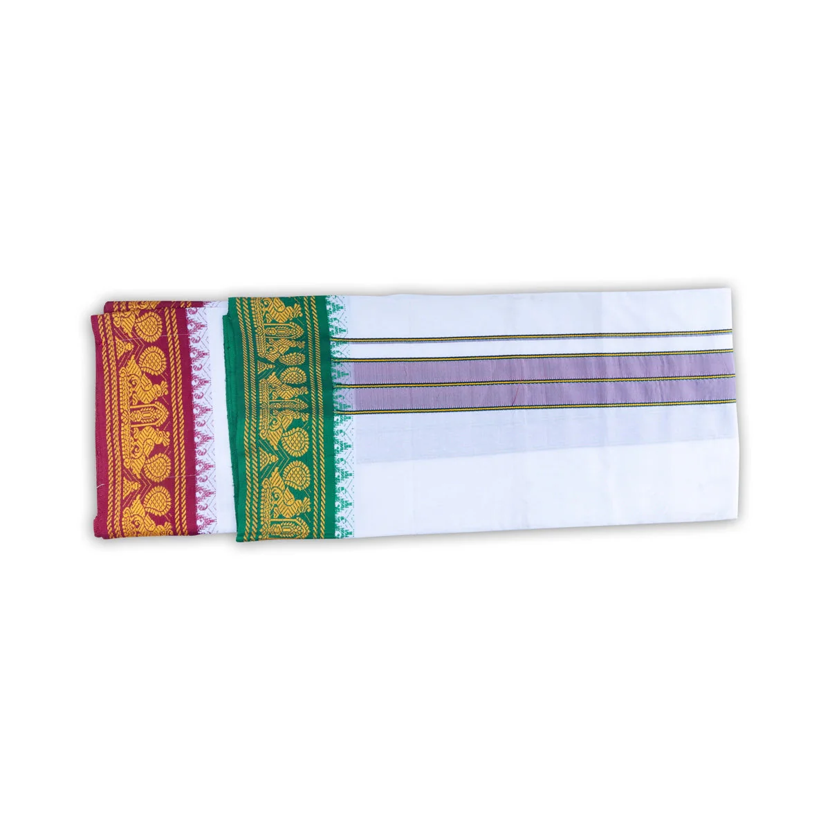 Veshti - 2 Mtrs | 5 Inches Jacquard Korvai Border Dhoti/ White Colour Vesti for Men - Image 3