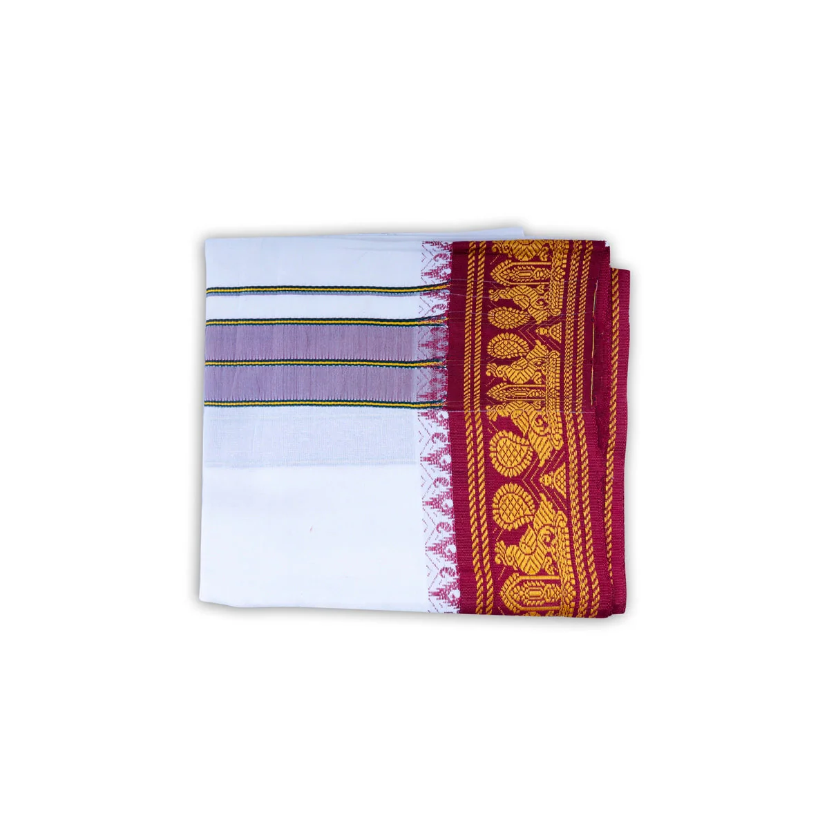 Veshti - 2 Mtrs | 5 Inches Jacquard Korvai Border Dhoti/ White Colour Vesti for Men - Image 4