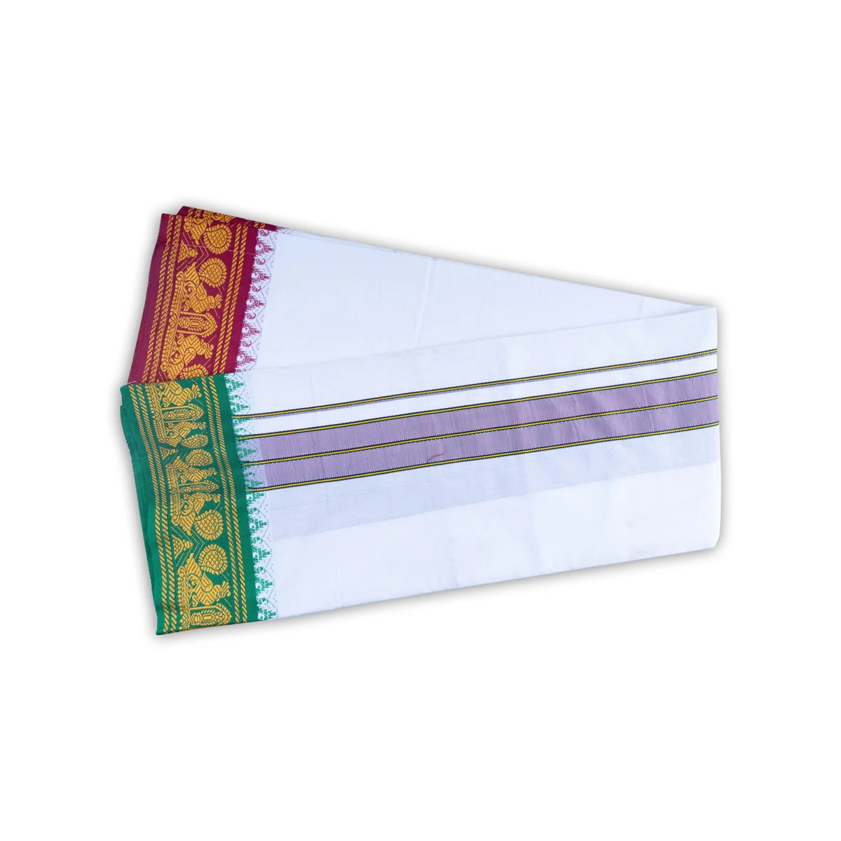 Veshti - 2 Mtrs | 5 Inches Jacquard Korvai Border Dhoti/ White Colour Vesti for Men - Image 5