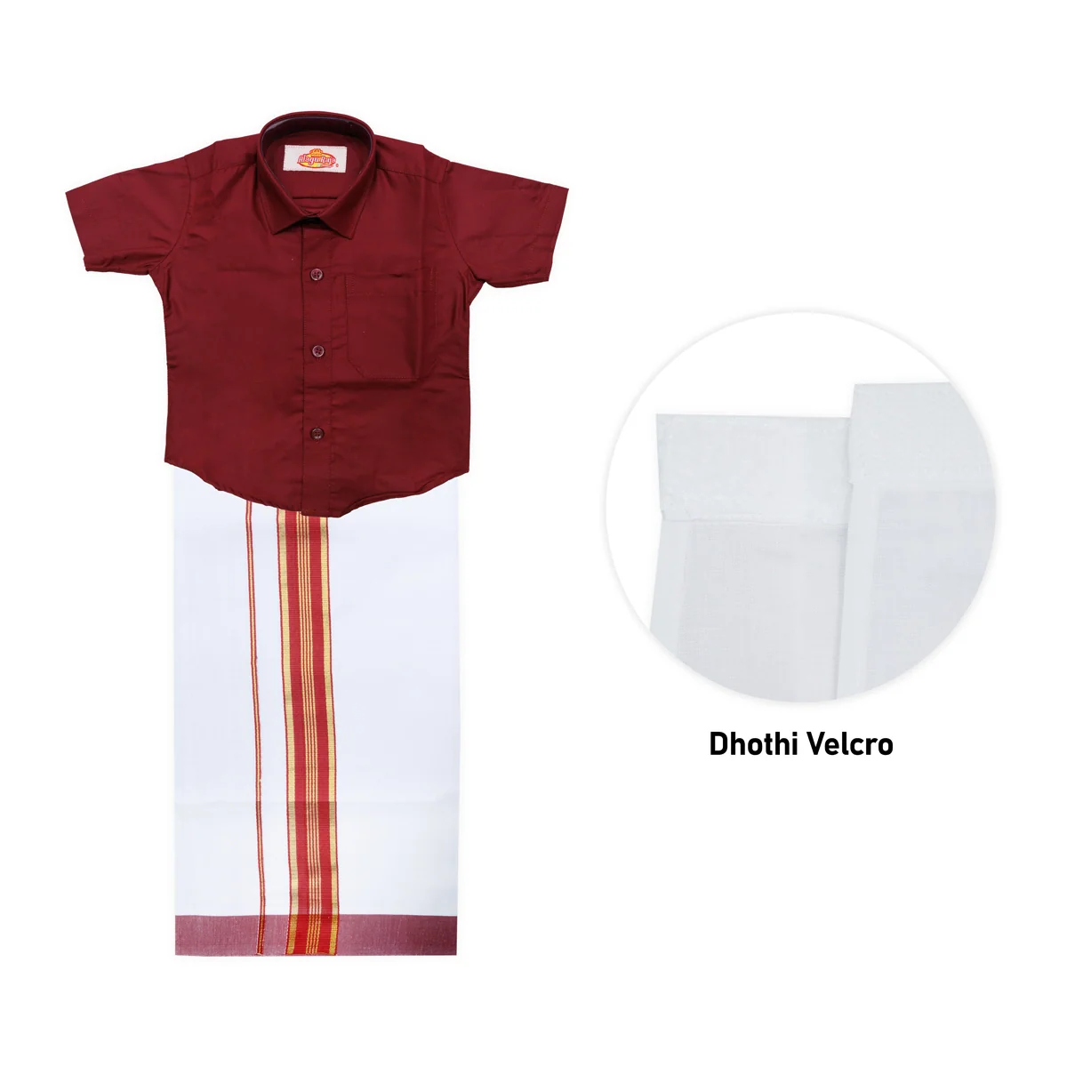 Veshti Shirt Pair | Size 0/ Traditional Dress/ Velcro Dhoti Shirt For Boys Festival Wear/ Assorted Colour - Image 5