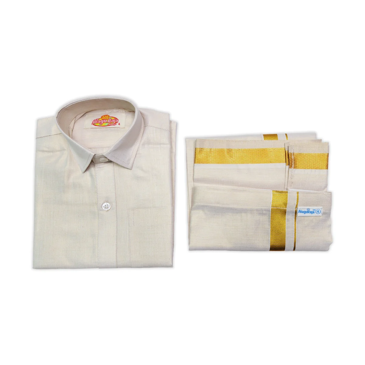 Veshti Shirt Pair | Size 0 To 2/ Traditional Dress/ Velcro Dhoti Shirt For Boys Festival Wear/ Assorted Colour - Image 3