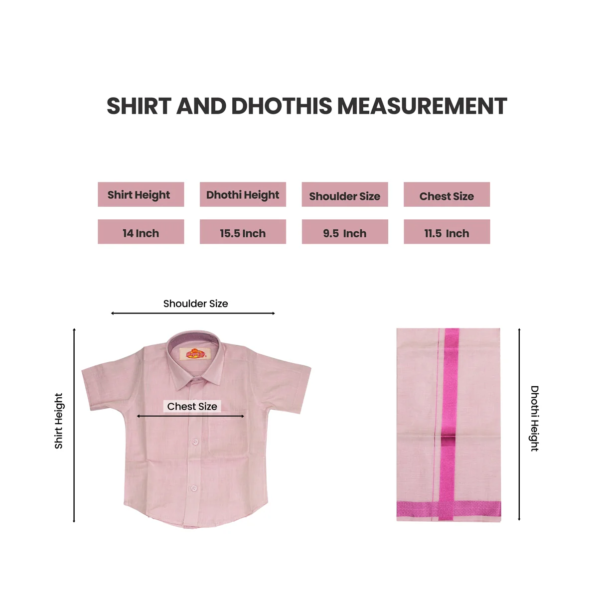 Veshti Shirt Pair | Size 0 To 2/ Traditional Dress/ Velcro Dhoti Shirt For Boys Festival Wear/ Assorted Colour - Image 4