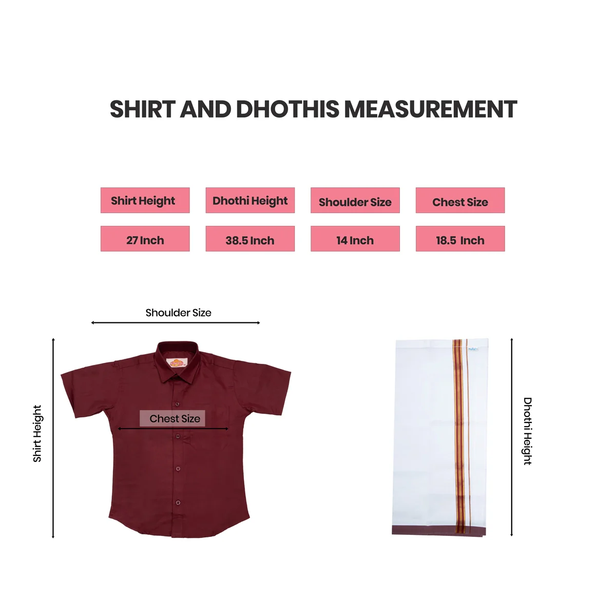 Veshti Shirt Pair | Size 13 - 14/ Traditional Dress/ Velcro Dhoti Shirt For Boys Festival Wear/ Assorted Colour - Image 6