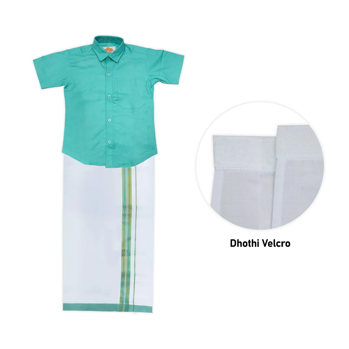 Veshti Shirt Pair | Size 3 - 4/ Traditional Dress/ Velcro Dhoti Shirt For Boys Festival Wear/ Assorted Colour - Image 4
