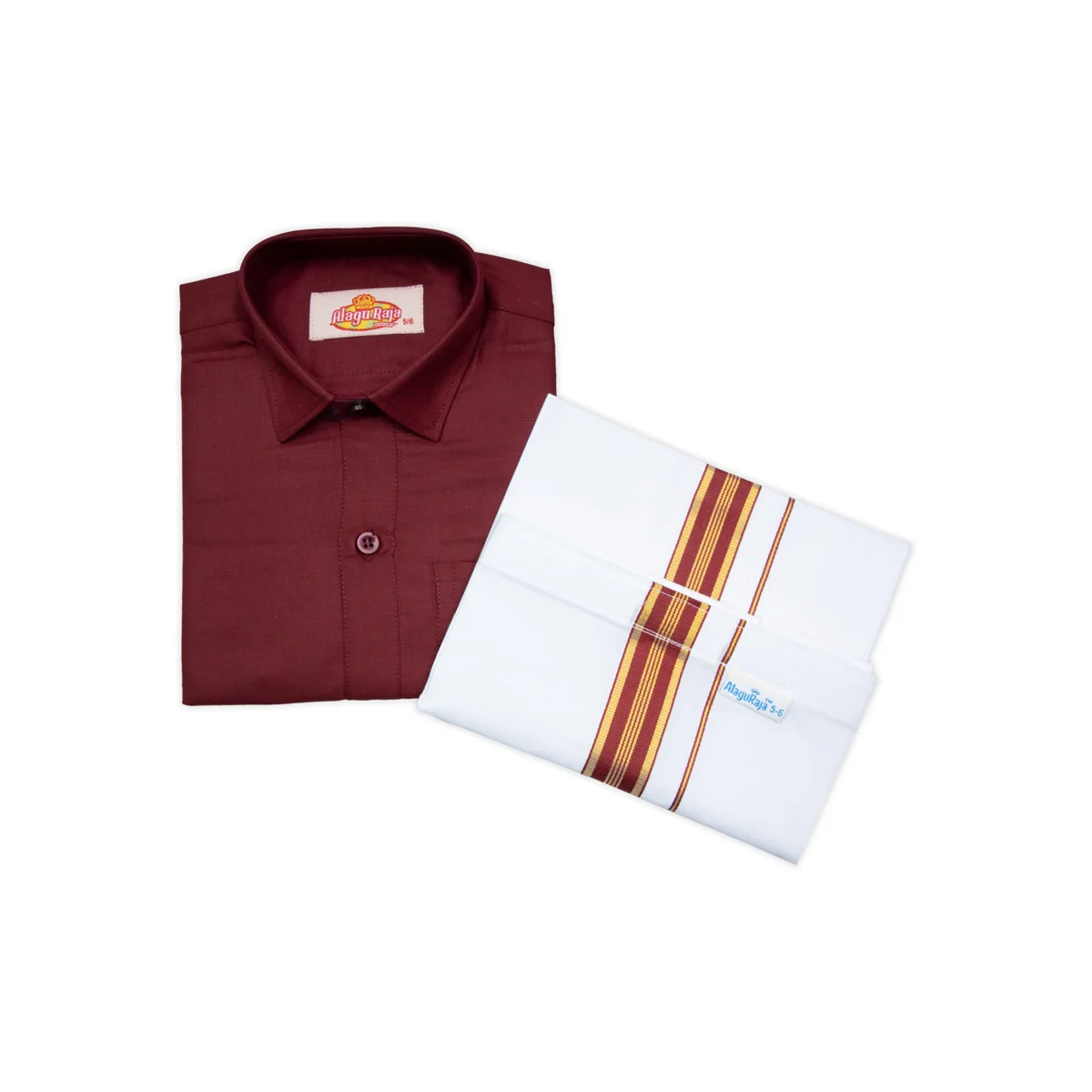 Veshti Shirt Pair | Size 7 - 8/ Traditional Dress/ Velcro Dhoti Shirt For Boys Festival Wear/ Assorted Colour - Image 2
