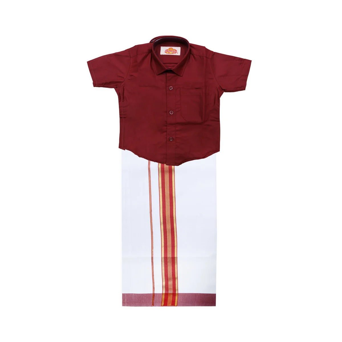 Veshti Shirt Pair | Size 7 - 8/ Traditional Dress/ Velcro Dhoti Shirt For Boys Festival Wear/ Assorted Colour - Image 4
