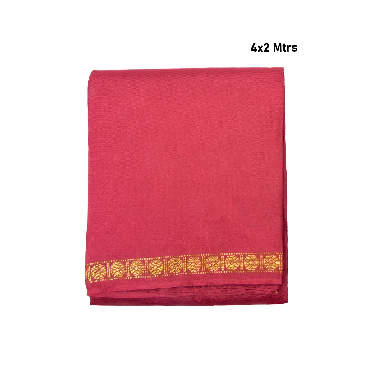 Veshti with Angavastram - 4 x 2 Mtrs | Maroon Colour Veshti/ Silk Dhoti/ Rudraksha Border Vesti for Men - Image 3