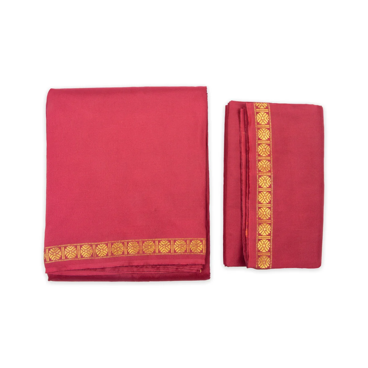 Veshti with Angavastram - 4 x 2 Mtrs | Maroon Colour Veshti/ Silk Dhoti/ Rudraksha Border Vesti for Men - Image 5