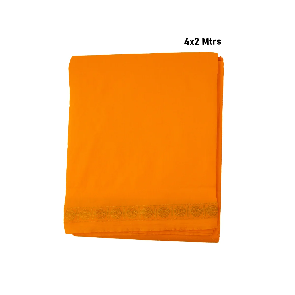 Veshti with Angavastram - 4 x 2 Mtrs | Orange Colour Veshti/ Silk Dhoti/ Rudraksha Borde Vesti for Men - Image 2