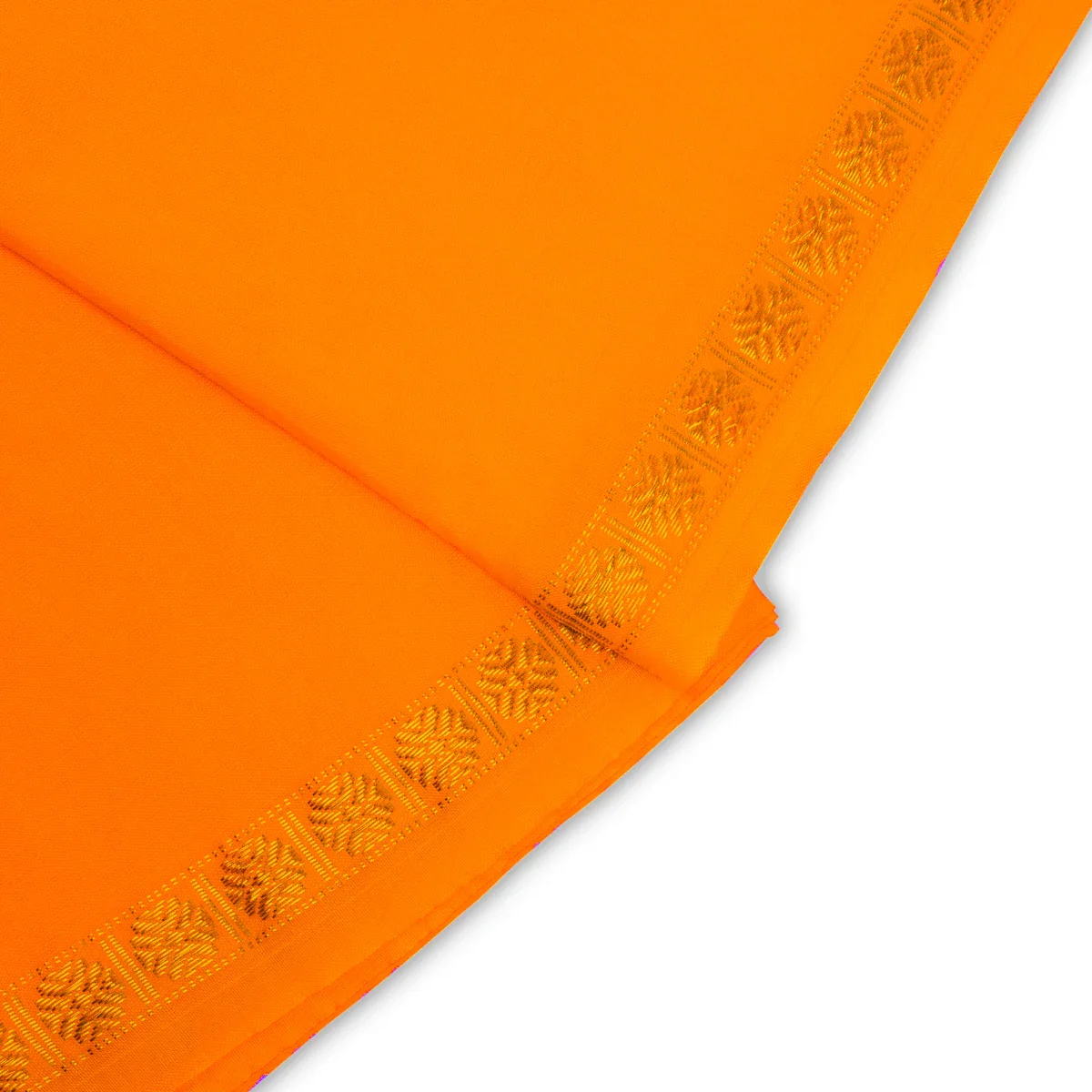 Veshti with Angavastram - 4 x 2 Mtrs | Orange Colour Veshti/ Silk Dhoti/ Rudraksha Borde Vesti for Men - Image 3