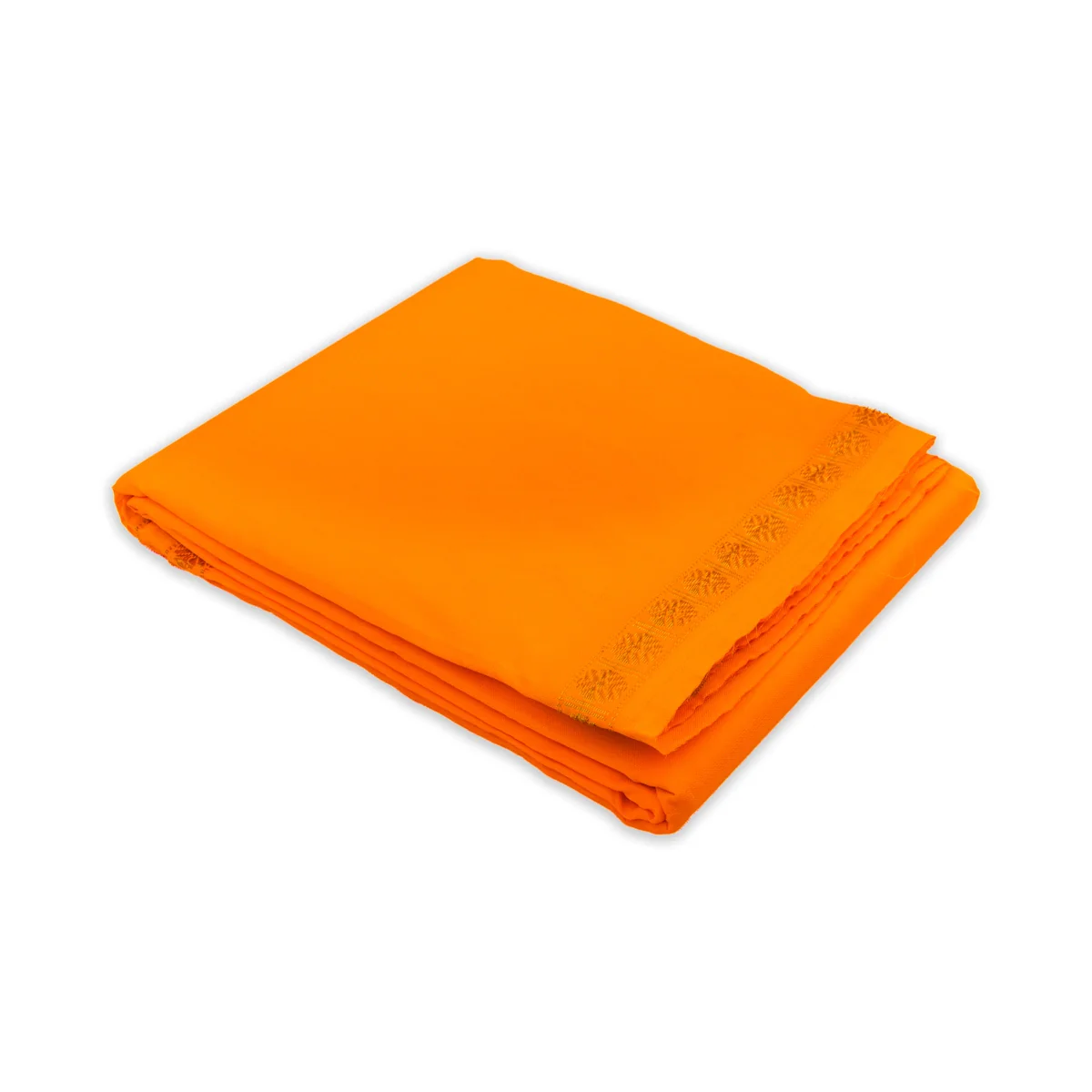 Veshti with Angavastram - 4 x 2 Mtrs | Orange Colour Veshti/ Silk Dhoti/ Rudraksha Borde Vesti for Men - Image 4