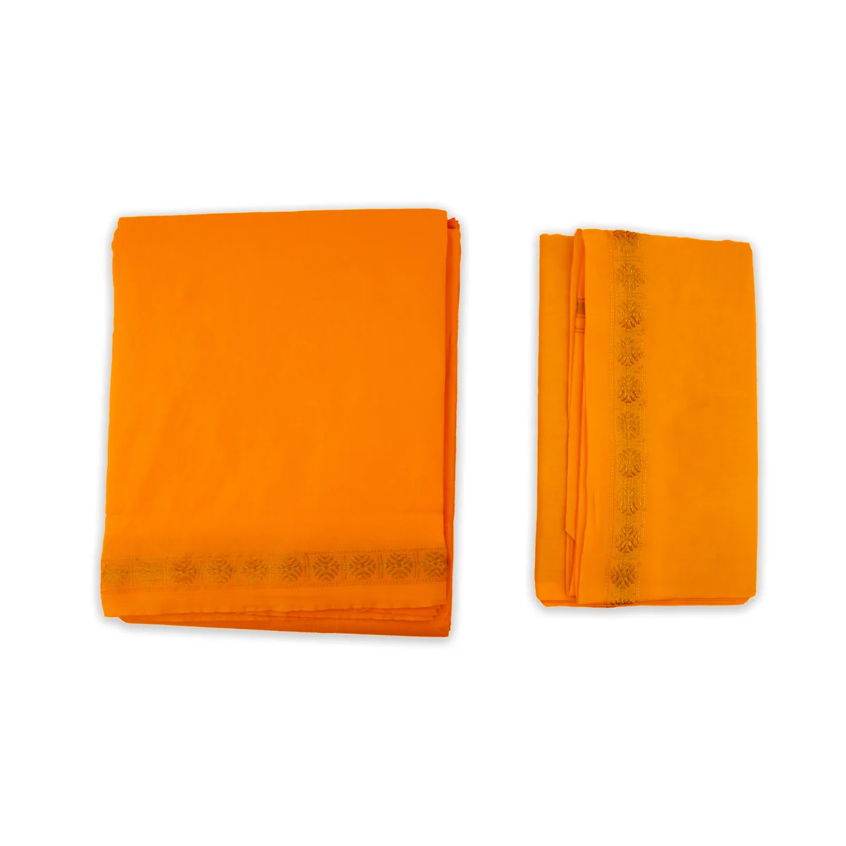 Veshti with Angavastram - 4 x 2 Mtrs | Orange Colour Veshti/ Silk Dhoti/ Rudraksha Borde Vesti for Men - Image 5