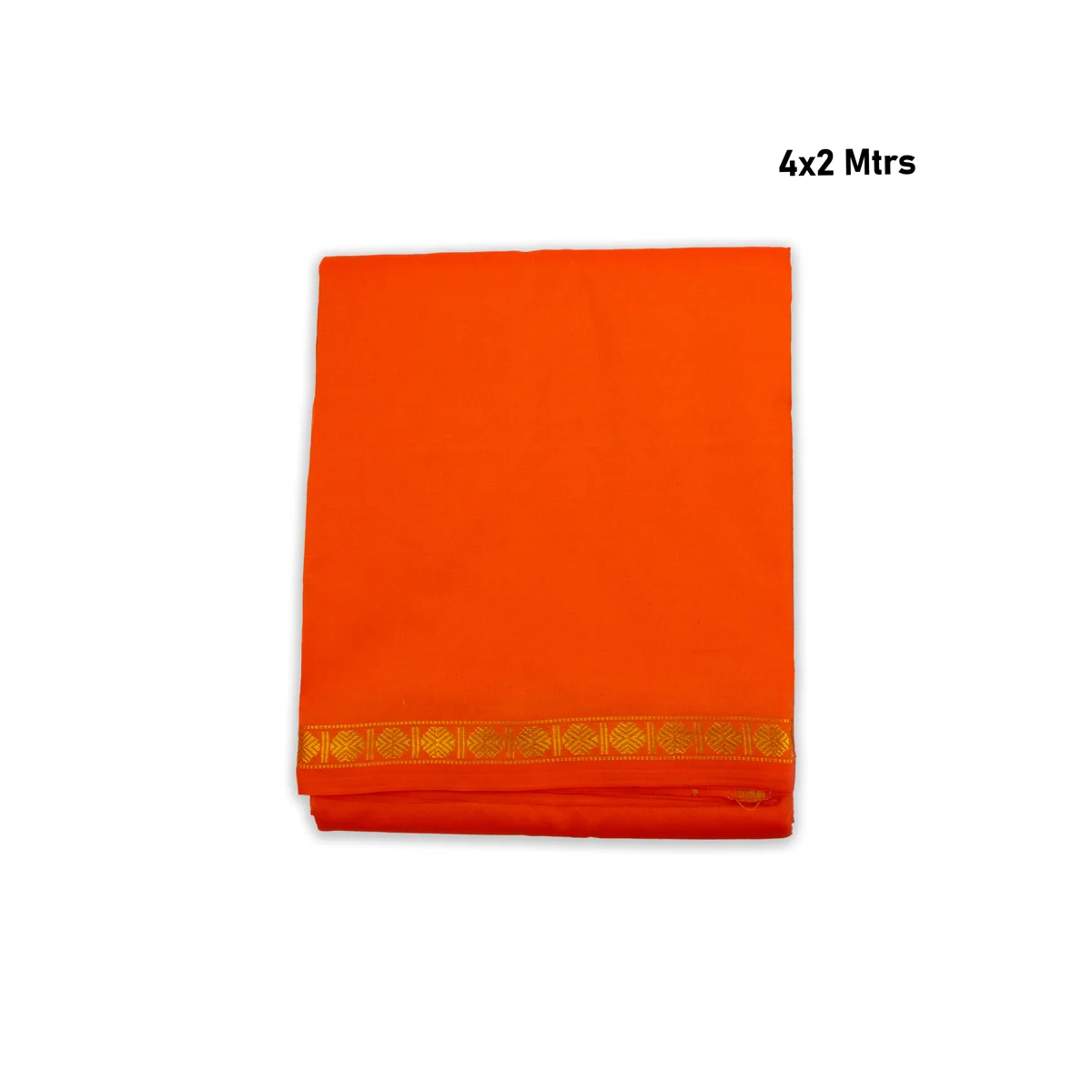Veshti with Angavastram - 4 x 2 Mtrs | Sindoor Red Colour Veshti/ Silk Dhoti/ Rudraksha Borde Vesti for Men - Image 2