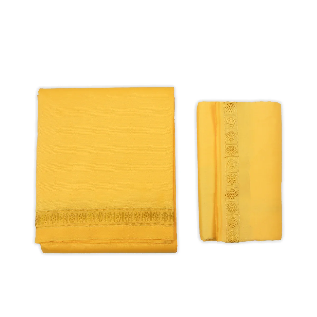 Veshti with Angavastram - 4 x 2 Mtrs | Yellow Colour Veshti/ Silk Dhoti/ Rudraksha Border Vesti for Men - Image 5