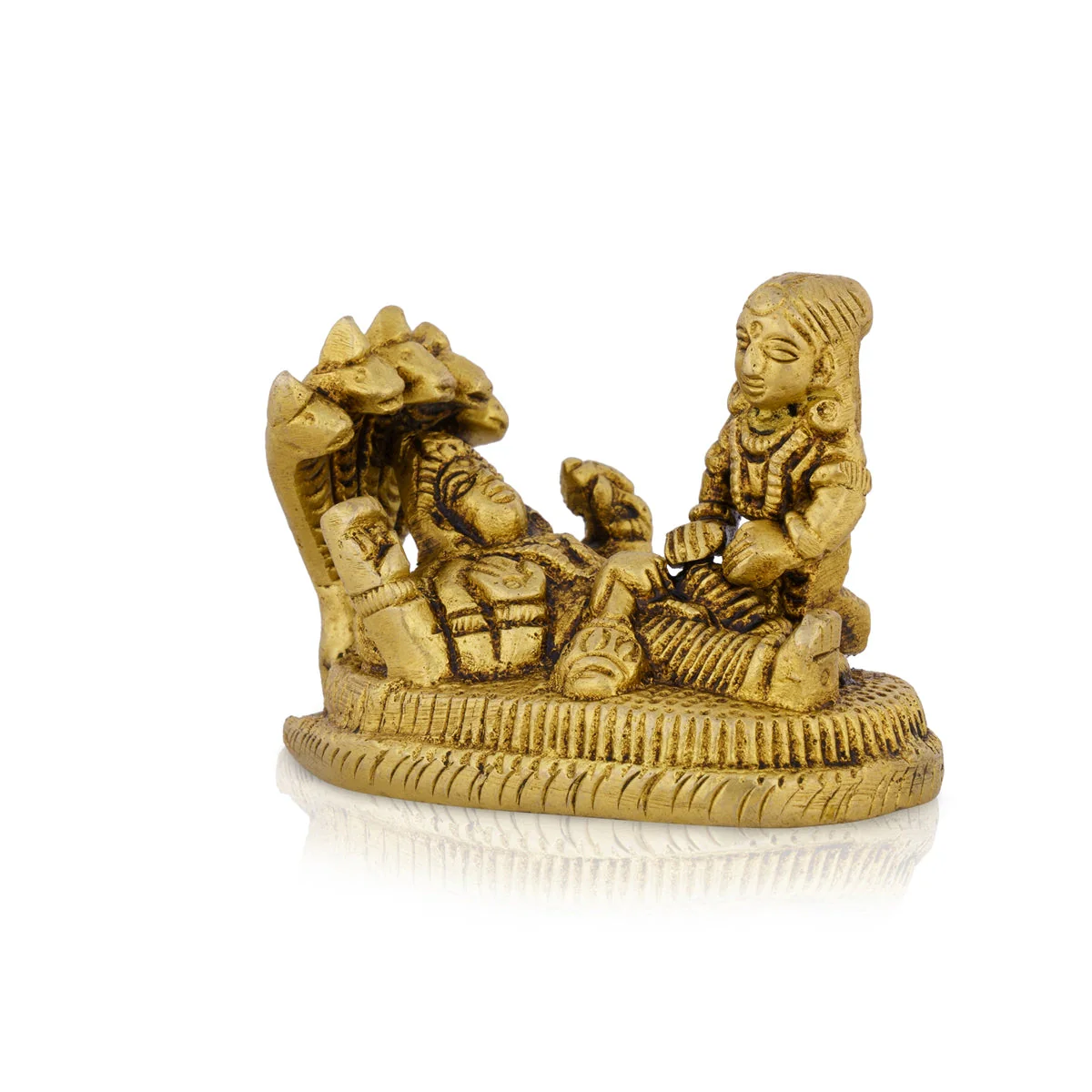 Vishnu Lakshmi Idol With Sheshnag - 2 x 2.5 Inches | Laxmi Vishnu Murti/ Antique Brass Idol for Pooja - Image 3