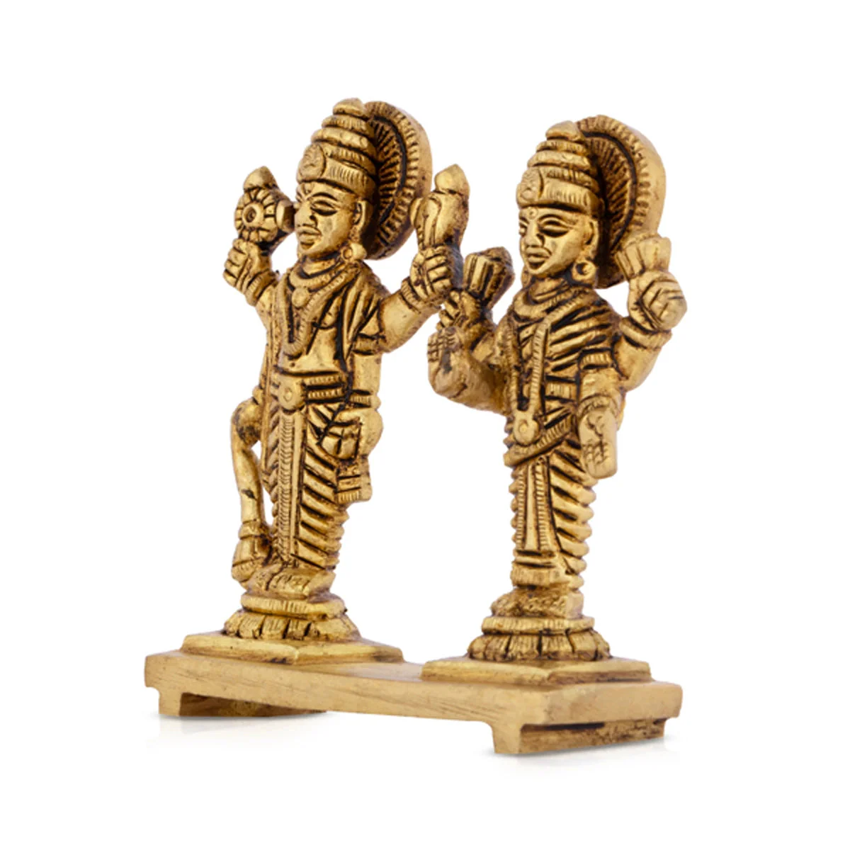 Vishnu Lakshmi Statue Standing On Base - 3 x 2.5 Inches | Antique Brass Idol/ Laxmi Vishnu Statue for Worship - Image 2