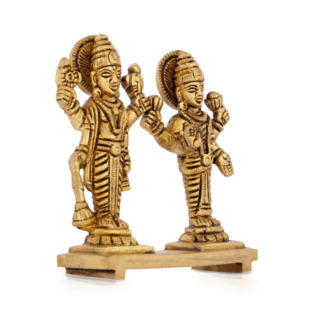 Vishnu Lakshmi Statue Standing On Base - 3 x 2.5 Inches | Antique Brass Idol/ Laxmi Vishnu Statue for Worship - Image 3