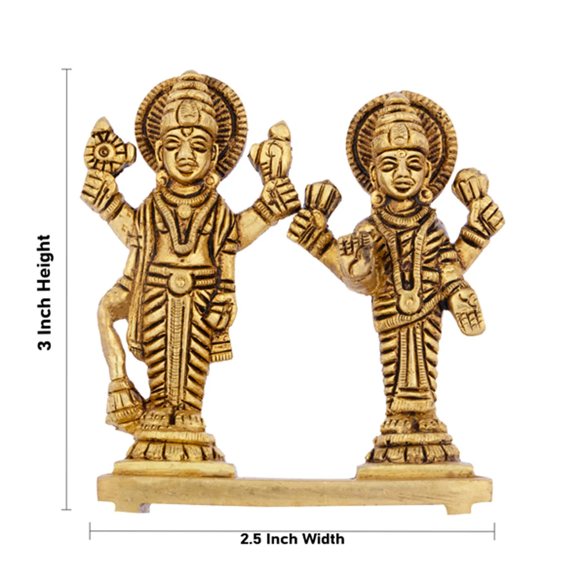 Vishnu Lakshmi Statue Standing On Base - 3 x 2.5 Inches | Antique Brass Idol/ Laxmi Vishnu Statue for Worship - Image 5