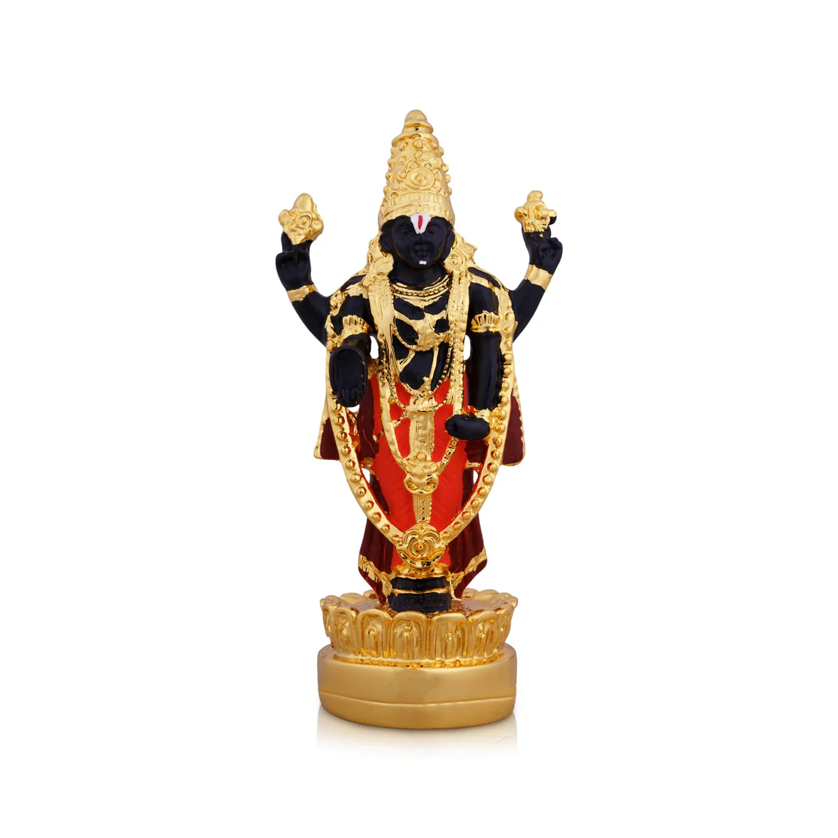 Vishnu Murti Standing On Lotus - 5 x 2.25 Inches | Resin Balaji Idol/ Gold Polish Balaji Murti for Pooja - Image 2