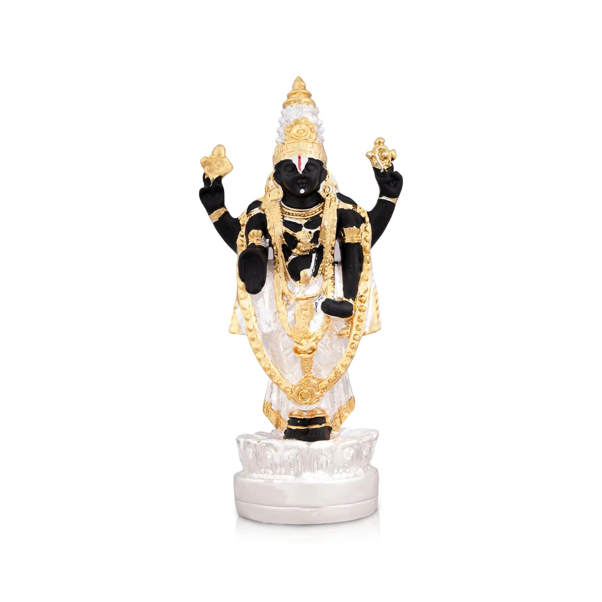 Vishnu Murti Standing On Lotus - 5 x 2.25 Inches | Silver Polish Venkateswara Swamy Idol/ Resin Statue for Pooja - Image 4