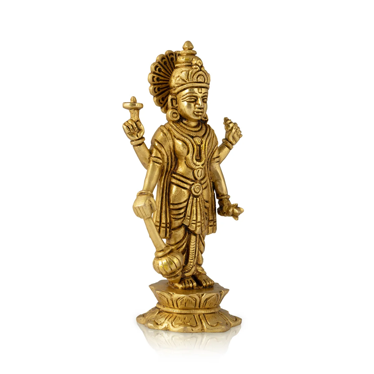 Vishnu Murti Standing On Lotus Base - 6 x 3 Inches | Antique Brass Idol/ Vishnu Idol for Pooja - Image 2