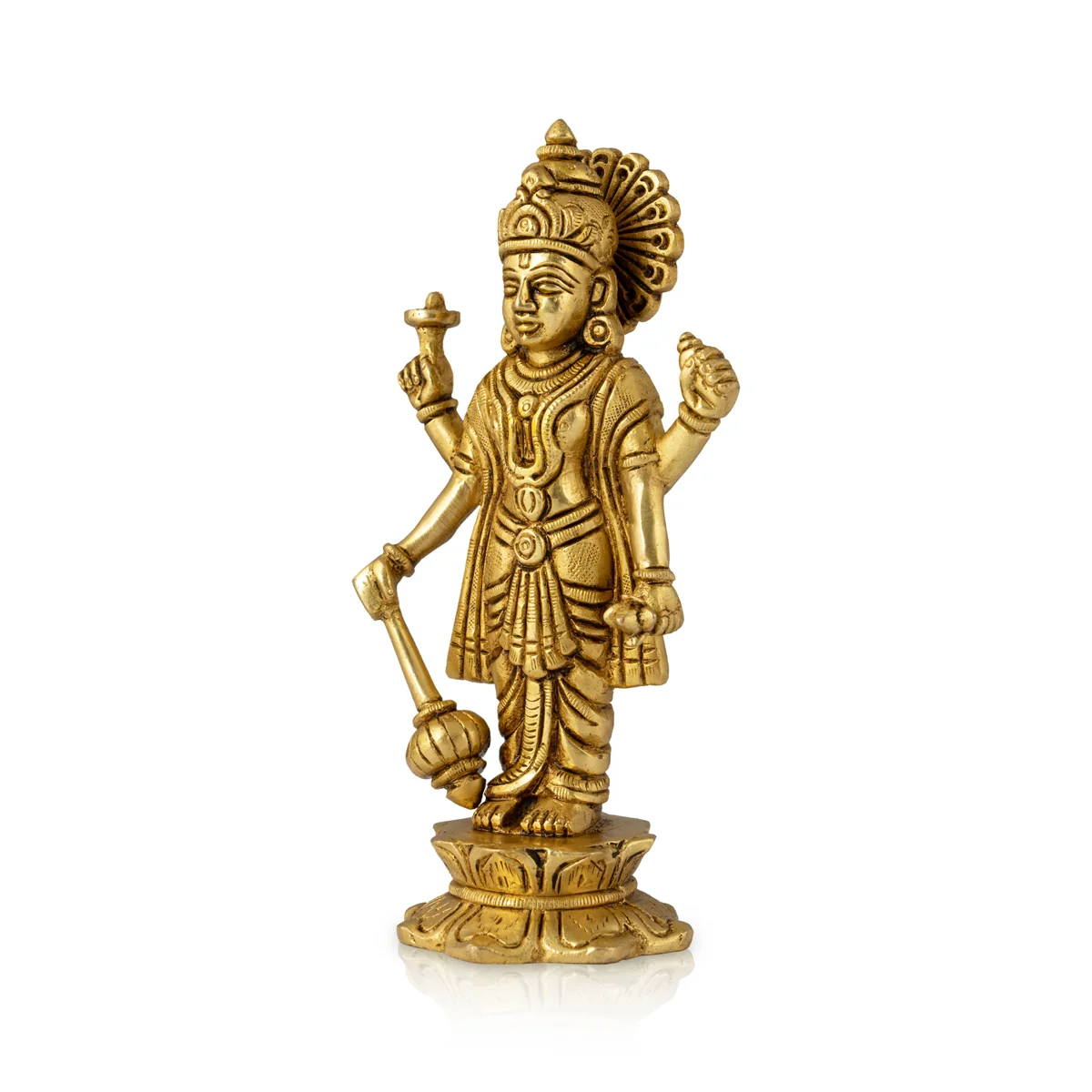Vishnu Murti Standing On Lotus Base - 6 x 3 Inches | Antique Brass Idol/ Vishnu Idol for Pooja - Image 3