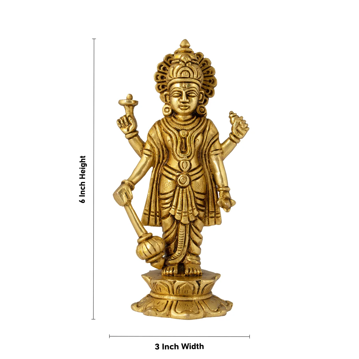 Vishnu Murti Standing On Lotus Base - 6 x 3 Inches | Antique Brass Idol/ Vishnu Idol for Pooja - Image 4