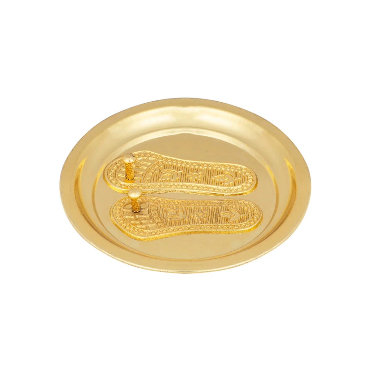 Vishnu Padham With Plate - 0.5 X 3.5 Inches | Gold Polish Vishnu Charan Paduka/ Metal Padham For Temple & Pooja - Image 2