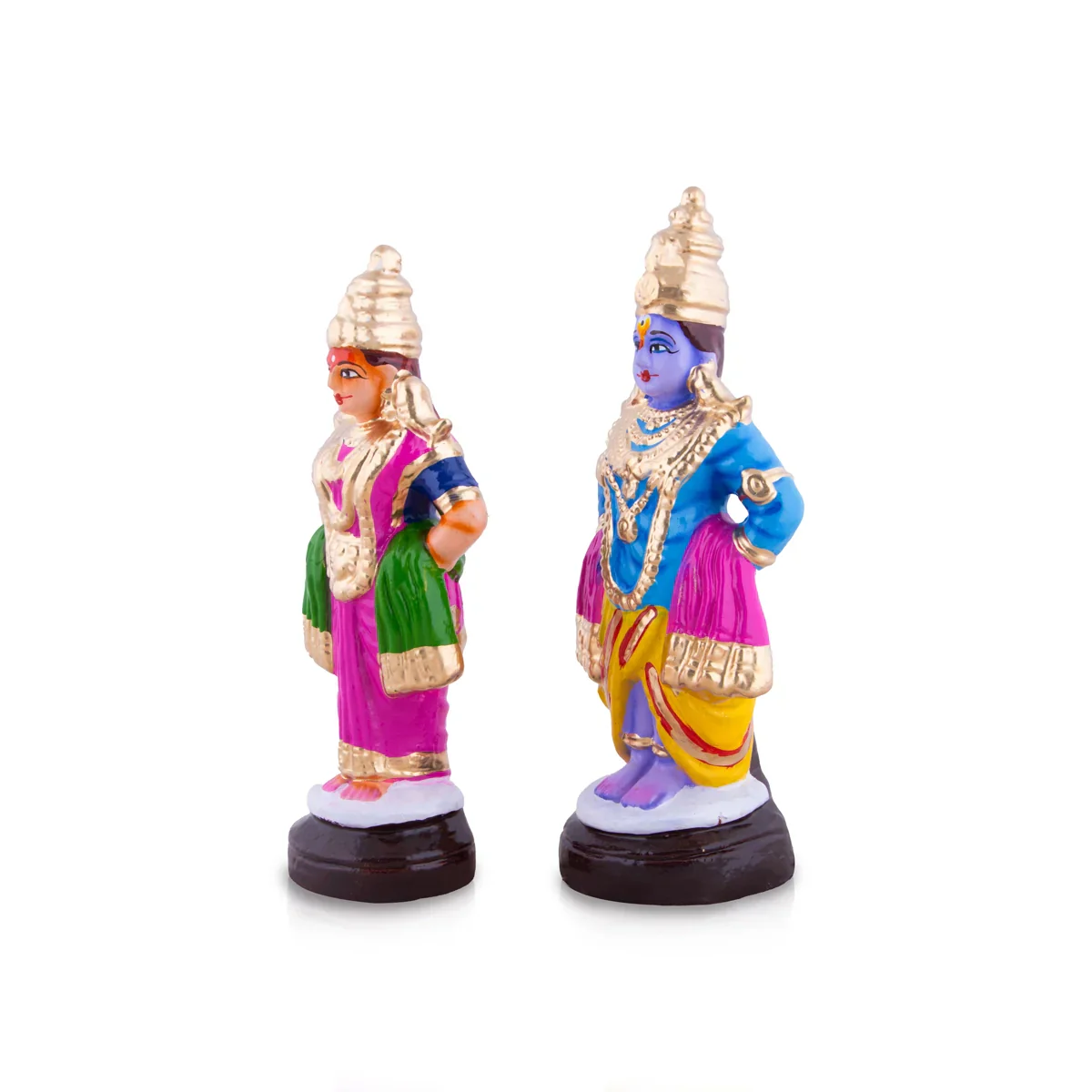 Vitthal Rukmini Clay Golu Bommai Pair - 10 x 3.5 Inches | Giri Golu Doll/ Navaratri Golu Bomma/Gombe/Bommai - Image 2