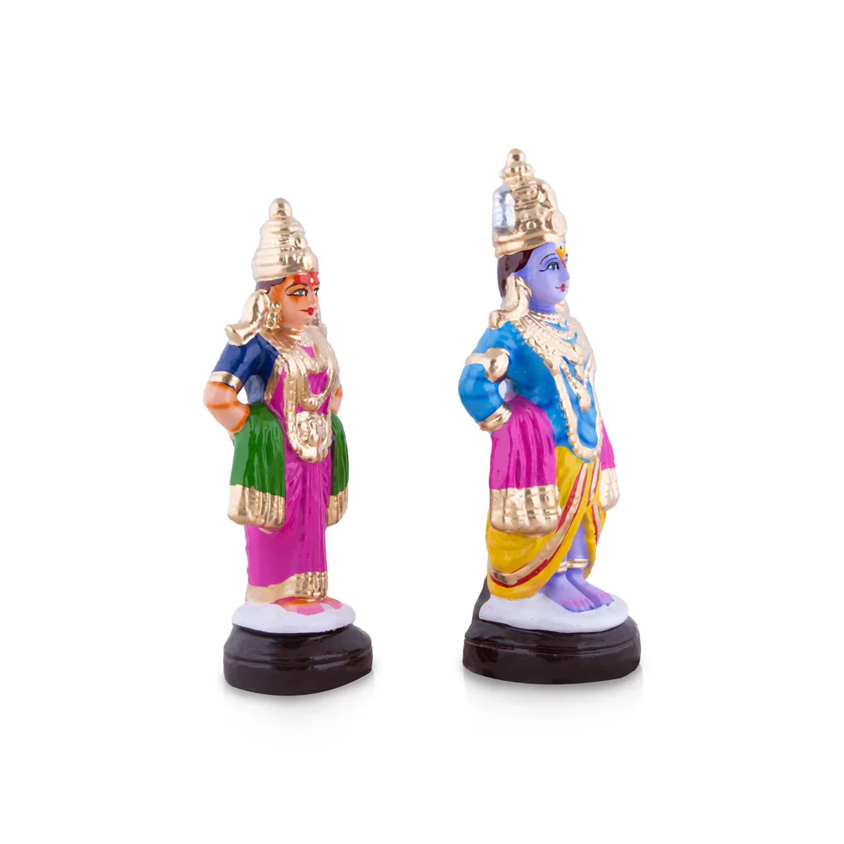 Vitthal Rukmini Clay Golu Bommai Pair - 10 x 3.5 Inches | Giri Golu Doll/ Navaratri Golu Bomma/Gombe/Bommai - Image 3