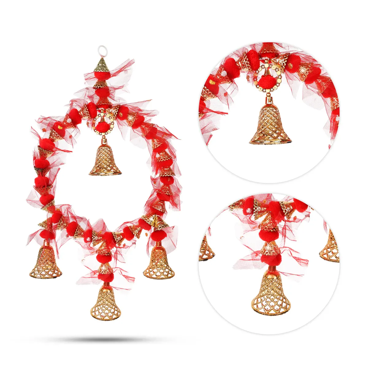 Wall Hanging - 19 Inches | Bell & Pom Pom Design/ Decorative Ring Hanging For Home Decor - Image 9