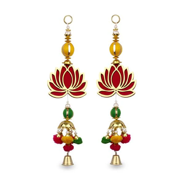 Lotus Wall Hanging  Pair - 11 Inches | 2 Pcs/ Toran/ Thoranam/ Lotus Door Hanger for Home Decor - Image 3