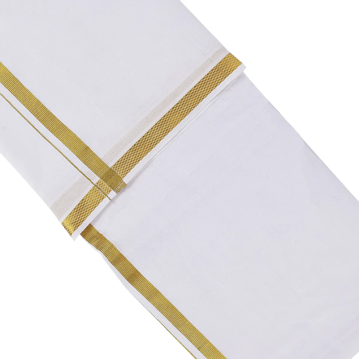 White Veshti - 9 X 5 Muzham | Jari Border Design Dhoti/ Traditional Veshti For Festivals & Ceremonial Occasions - Image 3