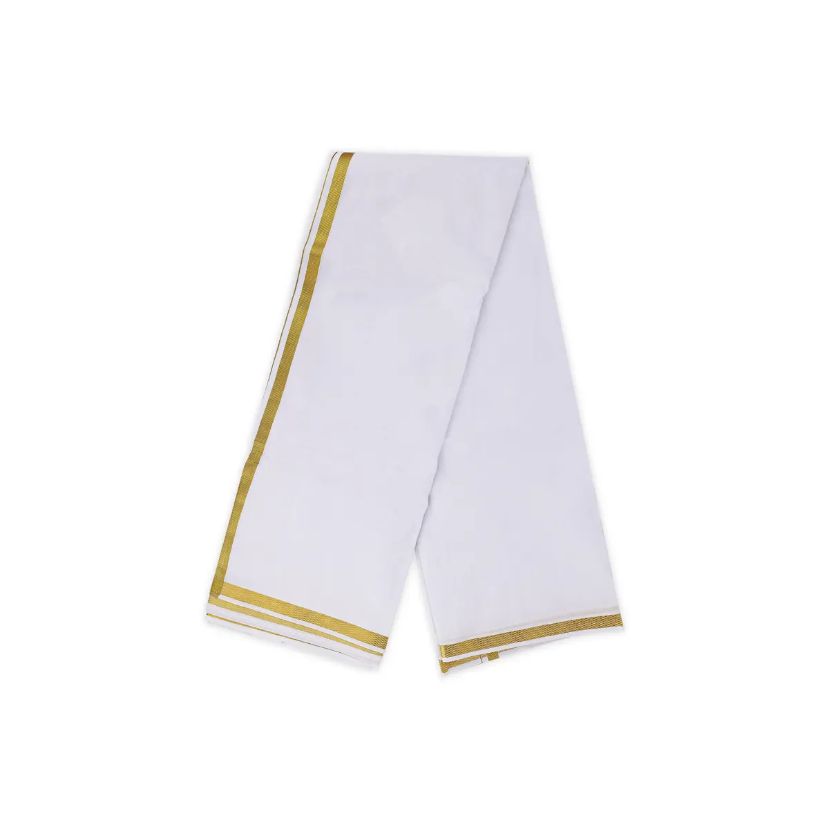 White Veshti - 9 X 5 Muzham | Jari Border Design Dhoti/ Traditional Veshti For Festivals & Ceremonial Occasions - Image 4