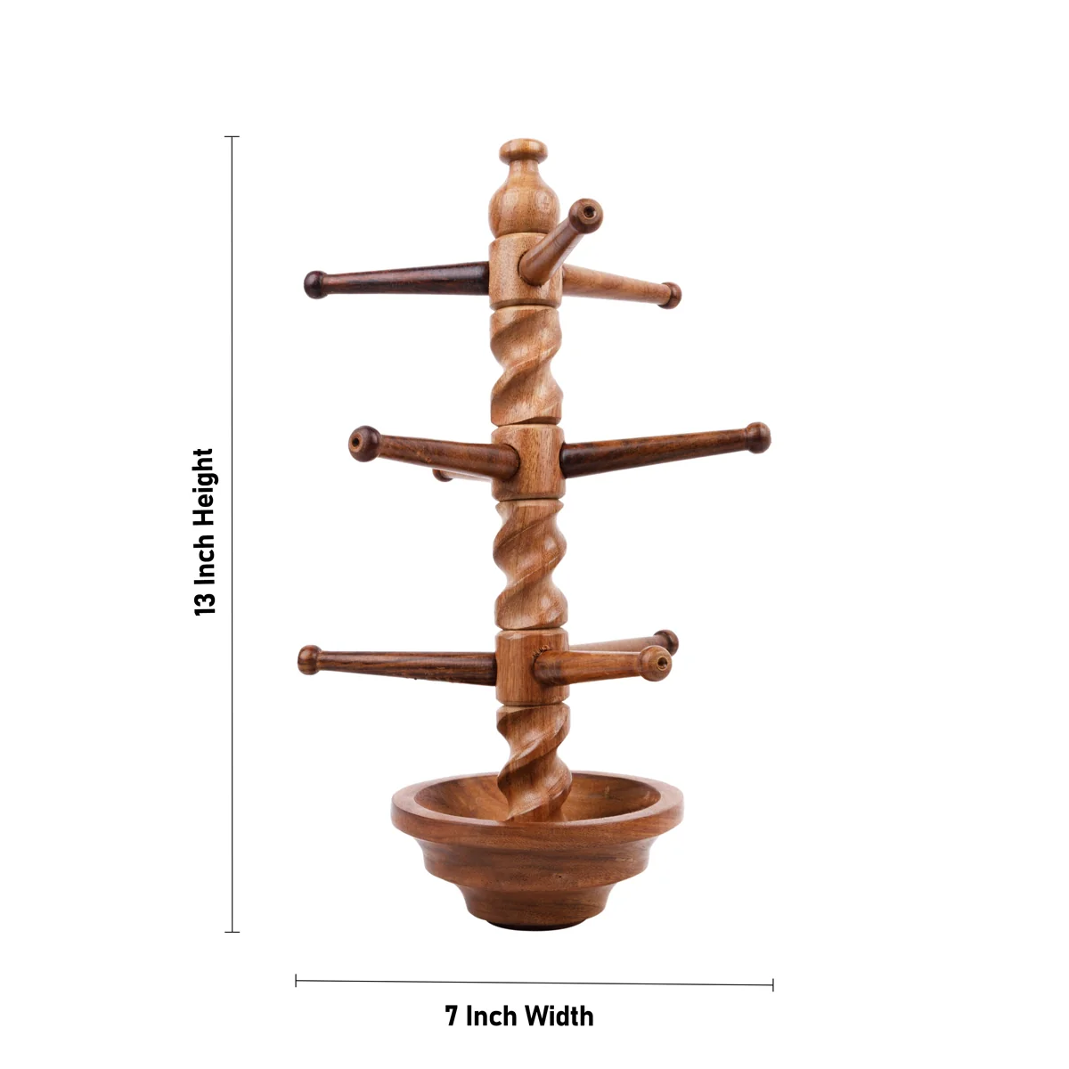 Wooden Bangle Stand With Base - 13 x 7 Inches | Bangle Holder/ Chudi Stand/ Bangle Display Stand for Women - Image 2