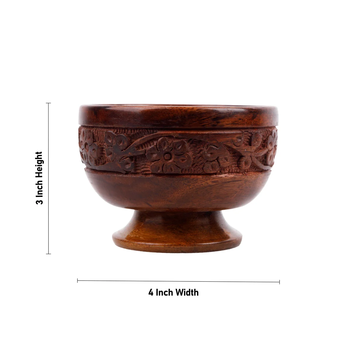 Wooden Bowl With Base - 3 x 4 Inches | Flower Design Engraved Pooja Bowl/ Wooden Cup for Home - Image 5
