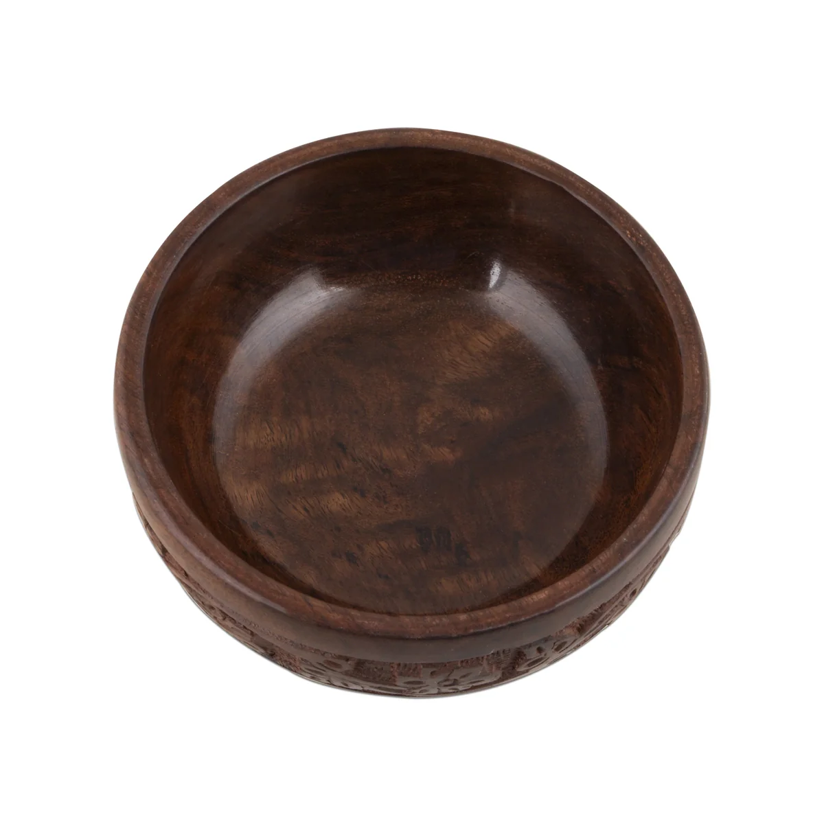 Wooden Bowl With Base - 3 x 5 Inches | Flower Design Engraved Pooja Bowl/ Wooden Cup for Home - Image 3