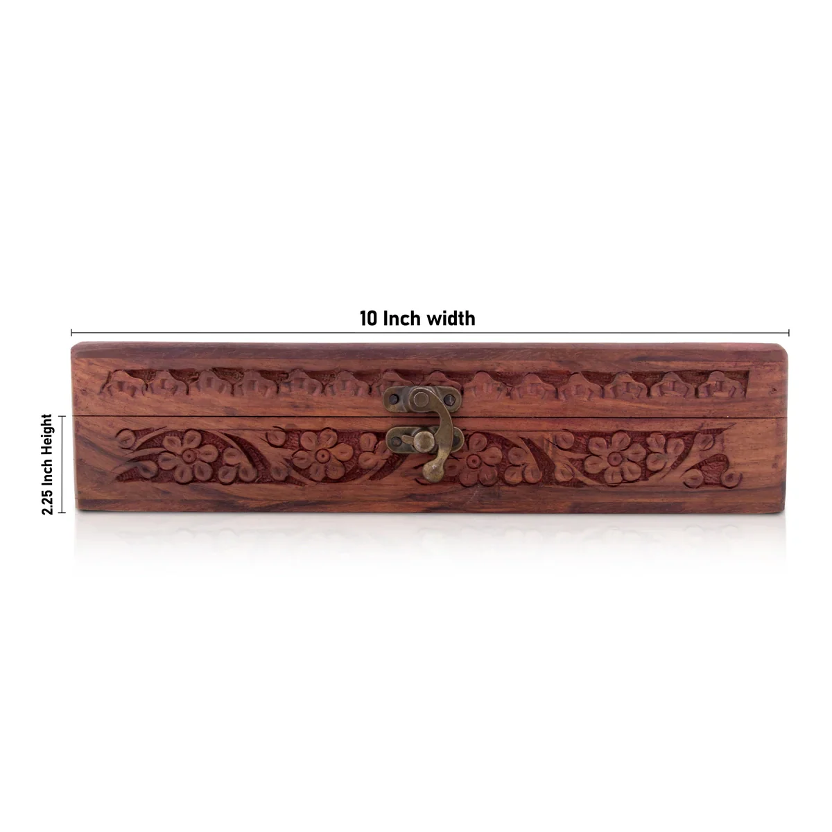 Wooden Box - 2.25 x 10 Inches | Wooden Jewelry Box/ Brass Design Wooden Storage Box for Women - Image 3