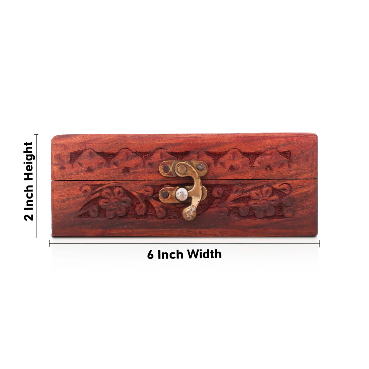 Wooden Box - 2 x 6 Inches | Wooden Jewellery Box/ Brass Work Wooden Storage Box for Women - Image 6