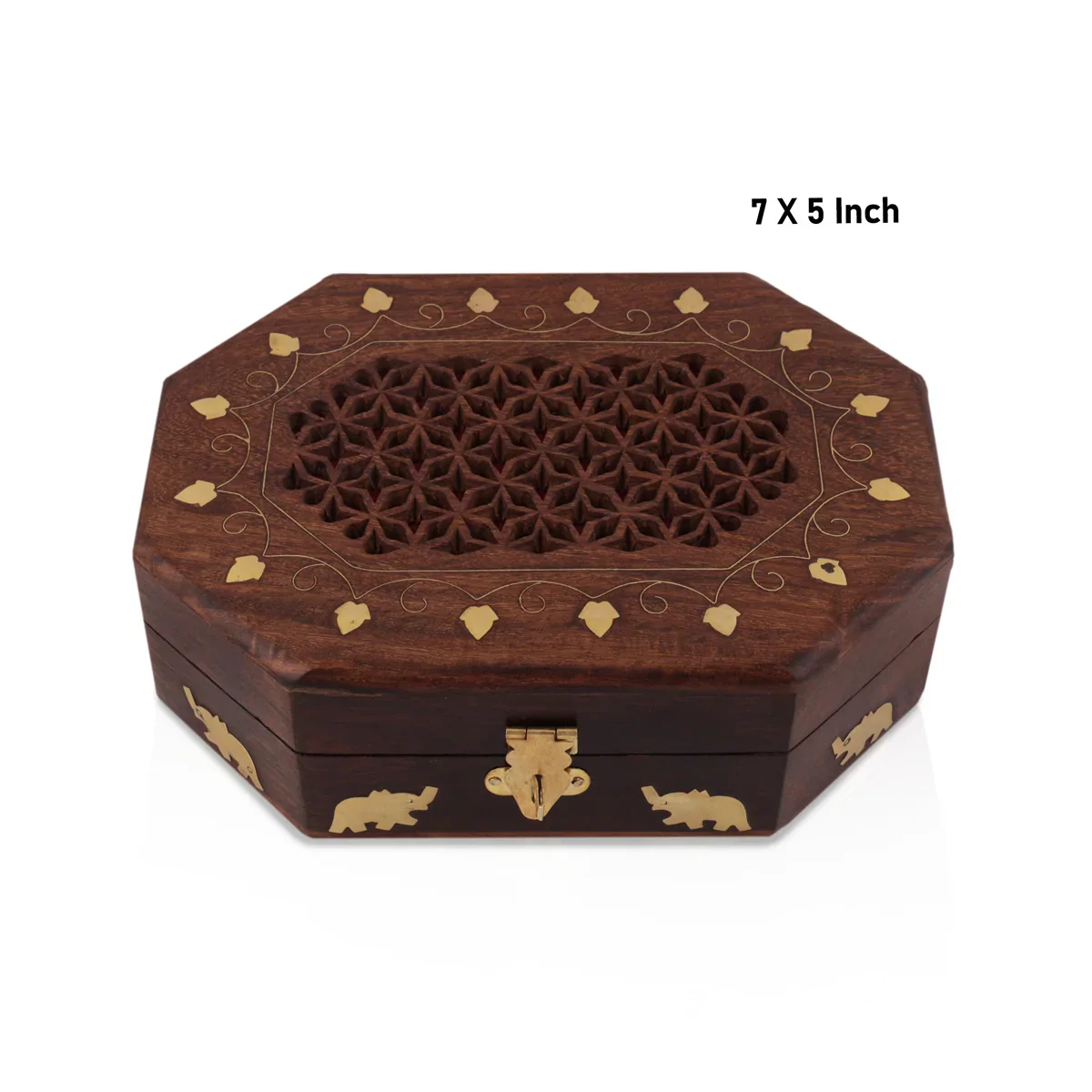 Wooden Box - 7 x 5 Inches | Jali Wok Jewel Box/ Storage Box for Women - Image 5